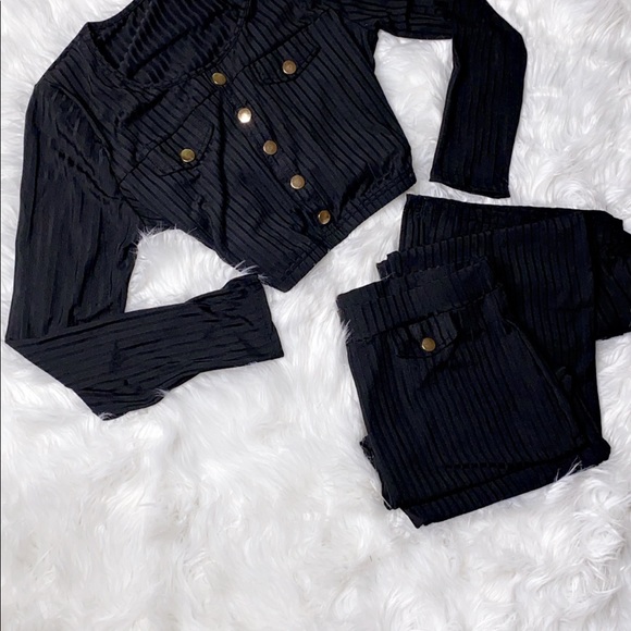 Black Crop Top With Flare Pants - Picture 2 of 2